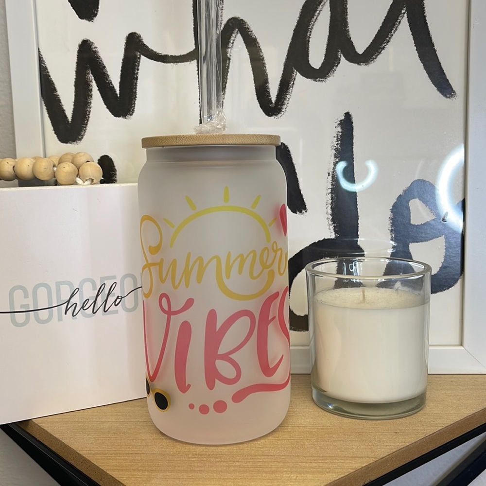 Custom Summer Vibes Glass Can Cup